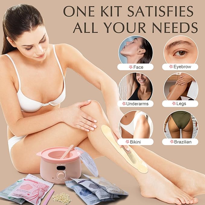KOTAMU Wax Warmer, Waxing Kit for Women Men Hair Removal, Digital Waxing Machine for Face Eyebrow Bikini Brazilian Leg Body &Sensitive Skin, Pink Wax Kit With 44 Accessories for Home Salon Use-VivaGrace Women