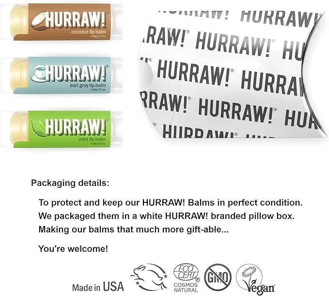 Hurraw! Coconut, Earl Grey, Mint Lip Balms, 3 Pack Bundle: Organic, Certified Vegan, Cruelty and Gluten Free. Non-GMO, 100% Natural Ingredients. Bee, Shea, Soy and Palm Free. Made in USA-VivaGrace Women