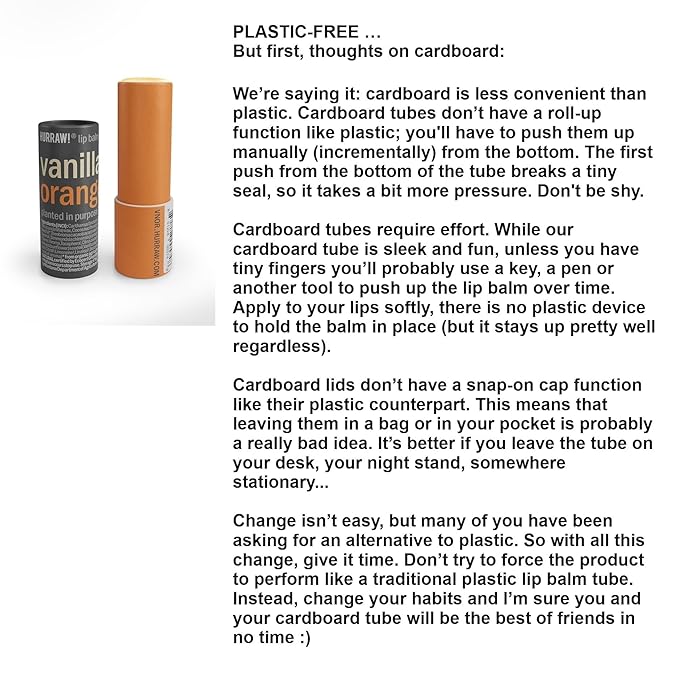 Hurraw! Vanilla & Orange Lip Balm, 3 Pack: Plastic-Free with new cardboard push-up tube. Certified Organic, All Natural Origin, Vegan & Cruelty Free. Gluten, Bee, Shea, Soy & Palm Free. Made in USA-VivaGrace Women