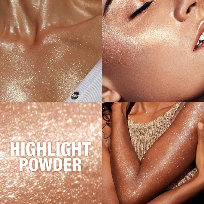 Glitter Body Highlighter Powder Body Shimmer Sparkle Face Brightening Highlighter Powder for Face Eyes Body Glow Makeup With sponge head（Purple）-VivaGrace Women