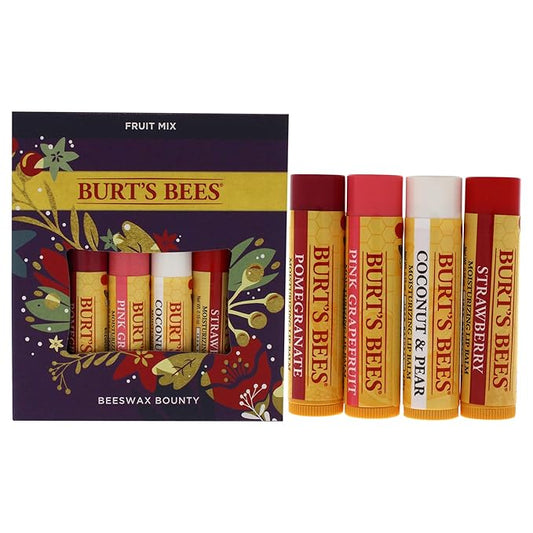 Burt’s Bees Holiday Gift, 4 Lip Balm Stocking Stuffer Products, Beeswax Fruit Set - Pomegranate, Sweet Mandarin, Coconut and Pear & Watermelon (Old Version)-VivaGrace Women