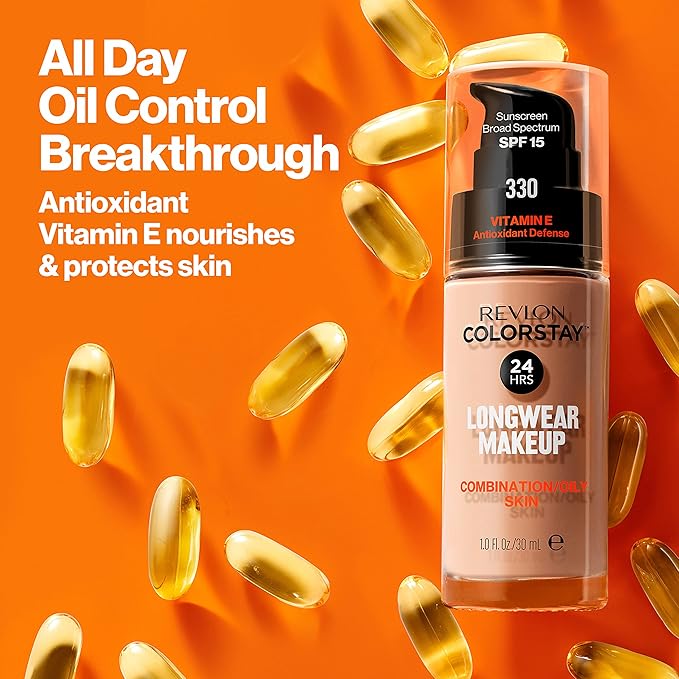 Revlon Liquid Foundation, ColorStay Face Makeup for Combination & Oily Skin, SPF 15, Longwear Medium-Full Coverage with Matte Finish, Medium Beige (240), 1.0 Oz-VivaGrace Women