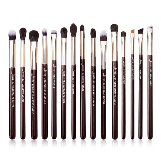 Jessup Professional Eye Makeup Brushes Set Natural-Synthetic 15pcs for Eyeshadow Blending Concealer Eyeliner Eyebrow, Zinfandel T284-VivaGrace Women