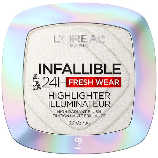 L'Oreal Paris Infallible Up to 24HR Highlighter, Longwear Powder Highlighter For All Day Glow, Icy Gold, 0.31 Oz-VivaGrace Women