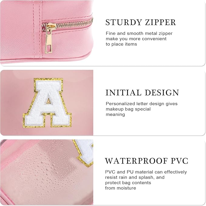 YOOLIFE Graduation Teacher Gifts Initial Clear Makeup Bag Birthday Gift Travel Toiletry Preppy Cosmetic Bags Birthday Gift for Girls Kids Travel Essentials Clear Toiletry Bag A-VivaGrace Women