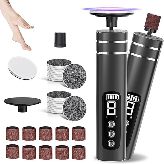 2 in 1 Electric Foot Callus Remover,9 Adjustable Speeds Rechargeable Electric Dead Skin Sander Pedicure Tools with Sandpaper Disk and Nail Drill Bits,Grinding Heads for Women&Men-VivaGrace Women