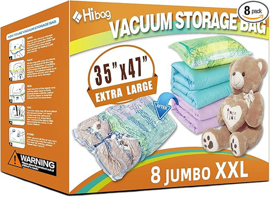 XXL Jumbo 47''X35'' Vacuum Storage Space Saver Bags Extra Large for Blanket, Bedding, Comforters (8 Pack)-VivaGrace Women