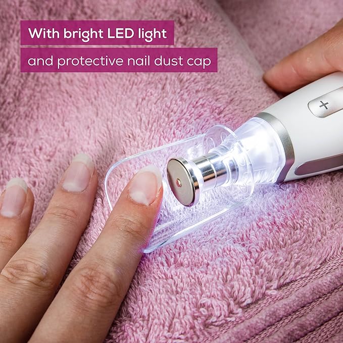 Beurer MP62 Professional Nail Drill Kit, Portable Electric File Machine with 10 Attachments & 10 Sanding Bands, Efile Dremel for Acrylic Gel Manicure and Pedicure, LED Light, with Storage Case-VivaGrace Women