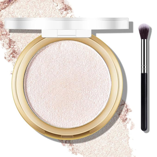 Baked Highlighter Powder Palette, Makeup Highlighter Powder Palette Sheer Shimmering Finish Face Highlighters Makeup Iluminadores de Maquillaje #01 Moonlight White-VivaGrace Women