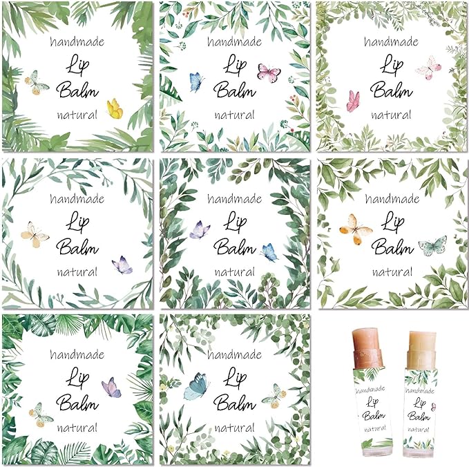 CRASPIRE 80Pcs 8 Styles Lip Balm Sticker Plant Butterfly Self-Adhesive Homemade Lip Balm Labels Vintage Square DIY Plant Label Stickers for Lip Balm Containers Cosmetics Lipsticks-VivaGrace Women