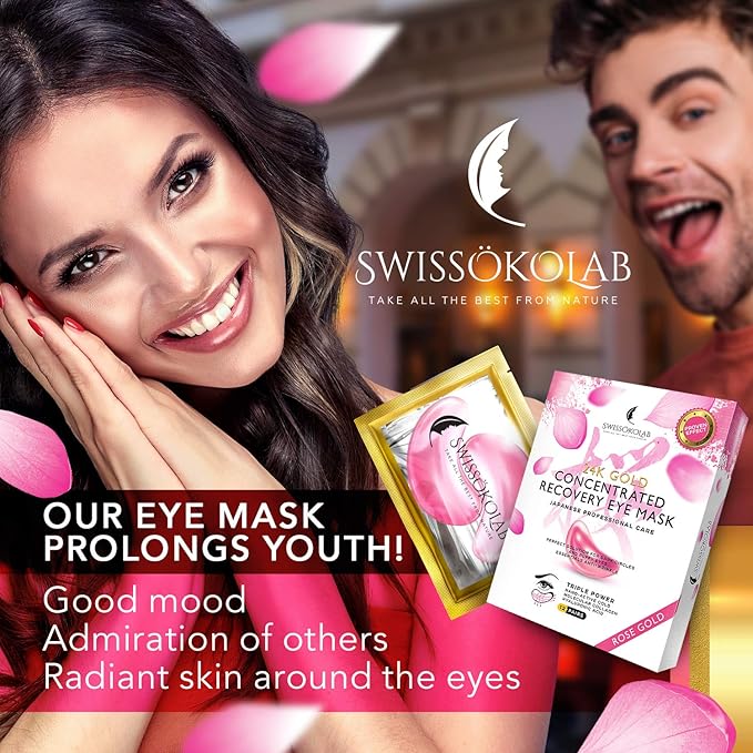 SWISSÖKOLAB Under Eye Patches For Puffy Eyes 24k Gold Eye Mask Dark Circles And Puffiness Collagen Eye Gel Pads Moisturizing & Reducing Wrinkles Anti-Aging Hyaluronic Acid (Japanese Series)-VivaGrace Women