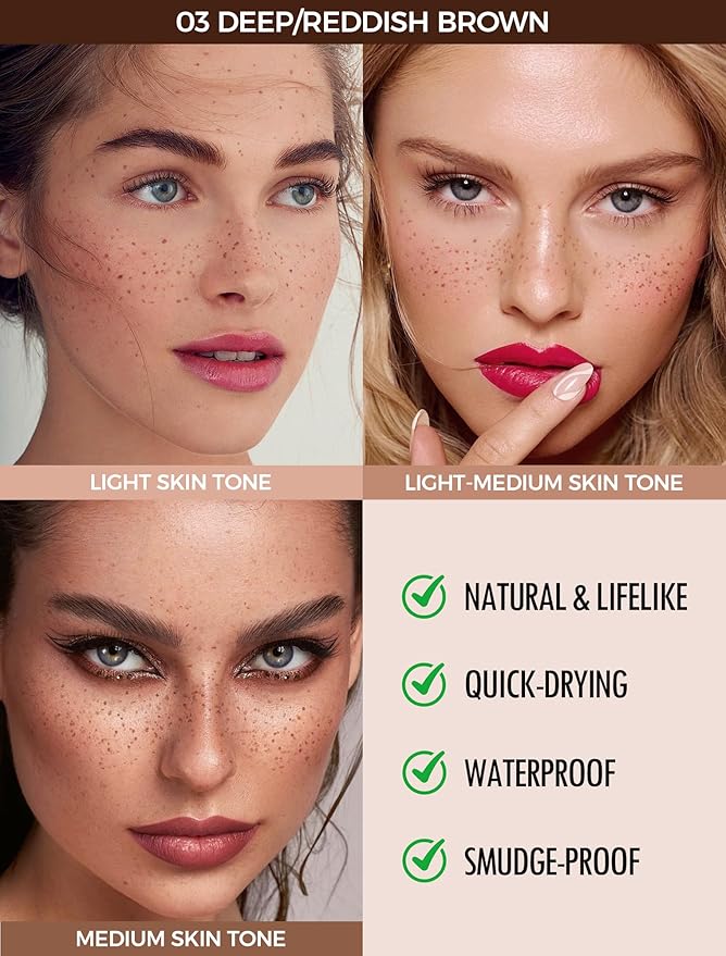 Freckle Pen, Freckle Stamp, Long Lasting, Waterproof, Smudge-proof, Transfer-proof, Easy Natural Sun-kissed Makeup, Suitable for All Skin Types, Vegan & Cruelty-Free (03#Deep, 1.5g)-VivaGrace Women
