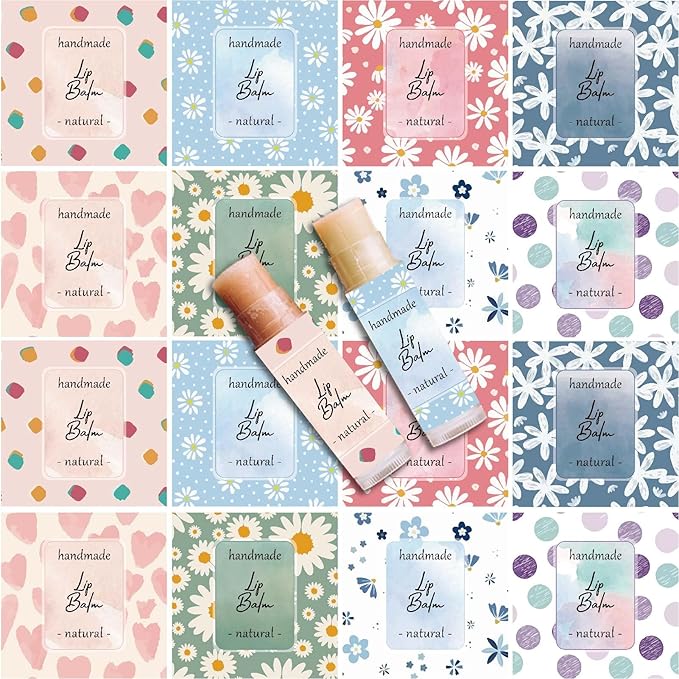 CRASPIRE 80Pcs 8 Styles Lip Balm Sticker Flower Background Self-Adhesive Homemade Lip Balm Labels Vintage Square DIY Heart Label Stickers for Lip Balm Containers Cosmetics Lipsticks-VivaGrace Women