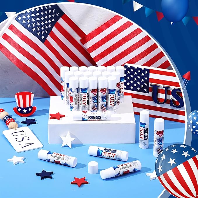 24 Pcs SPF 30 Lip Balm Bulk for Summer Wedding Baby Shower 4th of July Party Sunscreen Lip Balm Sticks Outdoor Travel Sunscreen Care Lip Balm for Thank You Gifts Party Supplies (4th of July)-VivaGrace Women