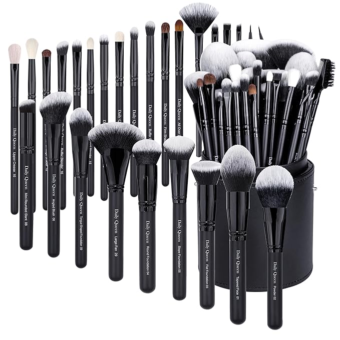 29pcs Black Professional Makeup Brush Set Kabuki Powder Concealers Eye shadows Blush Eyeliner Eyebrow Contour Eye blending Brushes (29pcs brush+black barrel)-VivaGrace Women