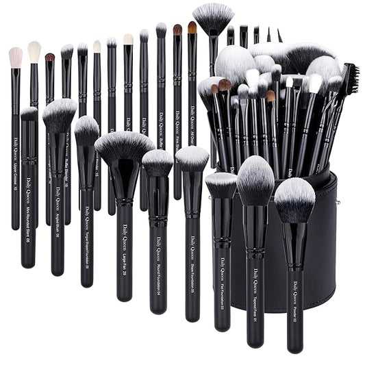 29pcs Black Professional Makeup Brush Set Kabuki Powder Concealers Eye shadows Blush Eyeliner Eyebrow Contour Eye blending Brushes (29pcs brush+black barrel)-VivaGrace Women