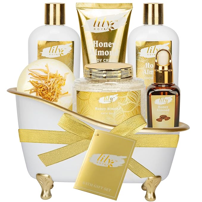 Mothers Day Gifts for Mom - 7-Piece Honey Almond Spa Gift Set for Women, Bath & Body Gift Set, Bath Collection with Bath Bomb & More | Christmas, Birthday Gifts for Her, All Occasion Holiday Present-VivaGrace Women
