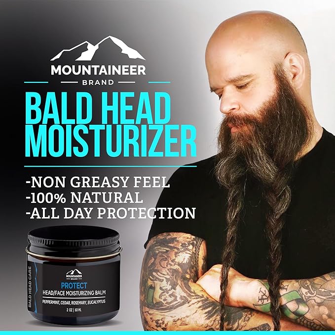 Mountaineer Brand Bald Head Care For Men | Protect Moisturizing and Post-Shave Healing Balm | Non-Greasy Scalp and Face Matte Moisturizer Lotion | Natural Botanical Blend | 2 pack 2oz-VivaGrace Women