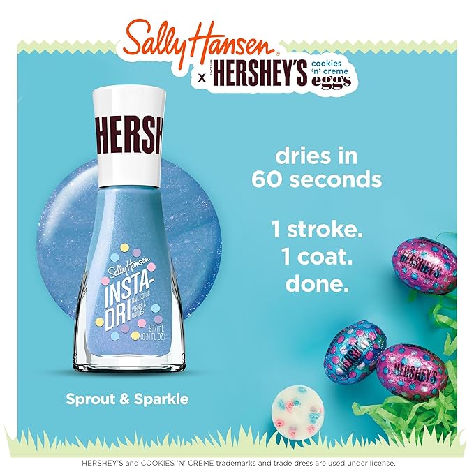Sally Hansen Insta-Dri X Hershey's Cookies 'n' Creme Eggs, Sprout & Sparkle, Quick Dry, Long Lasting, Streak-Free Shine, Blue Nail Polish, 0.31 fl oz.