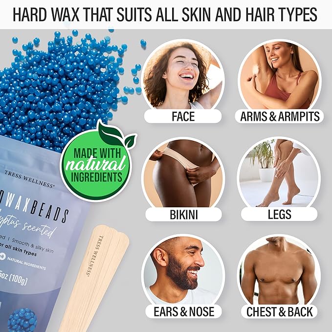 Tress Wellness Waxing Kit for Sensitive Skin – Safe for Face & Skin, Prep & Aftercare Spray, Easy to Use – At-Home Kit for Face, Bikini, Brazilian & Full Body, Black & White-VivaGrace Women
