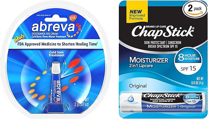 Abreva 10 Percent Docosanol Cold Sore Treatment, Fever Blister and Cold Sore Cream - 0.07 oz plus ChapStick Moisturizer Original Lip Balm - 0.15 oz Value Pack-VivaGrace Women