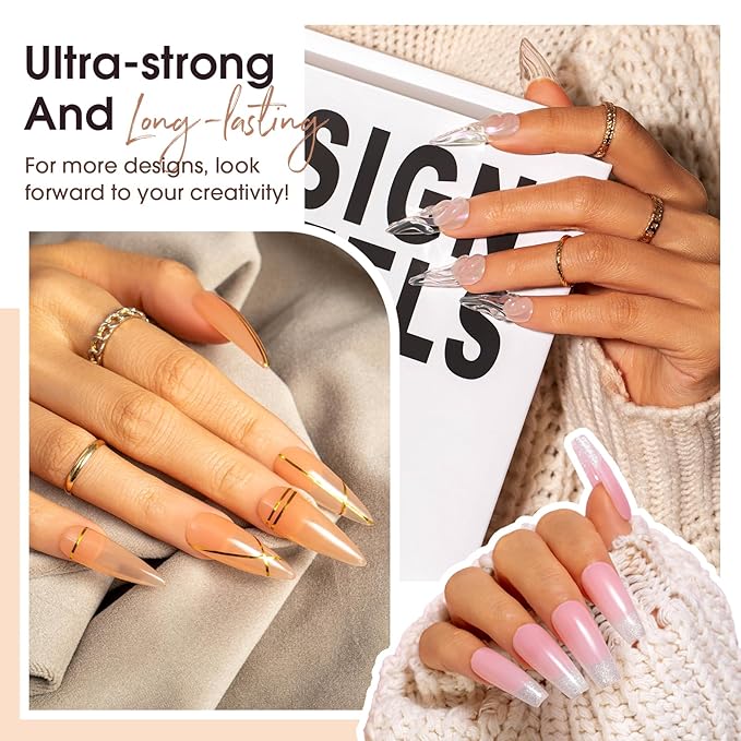 ROSALIND Poly Nail Gel Kit -8 Colors + Nail Art Accessories Kit Neon Poly Nails Gel Kit Starter Kit With Slip Solution Pro Clear Bright Colors Nail Extensions Gel Set with Mini UV Lamp-VivaGrace Women