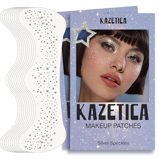 Glitter Freckles Face Tattoo, 10 Pcs Silver Face Glitter Freckles for Women, Festival Outfits for Women Rave Accessories Fake Tattoos, Sparkle Makeup Patches, Waterproof Speckles Patches,Mini Makeup-VivaGrace Women