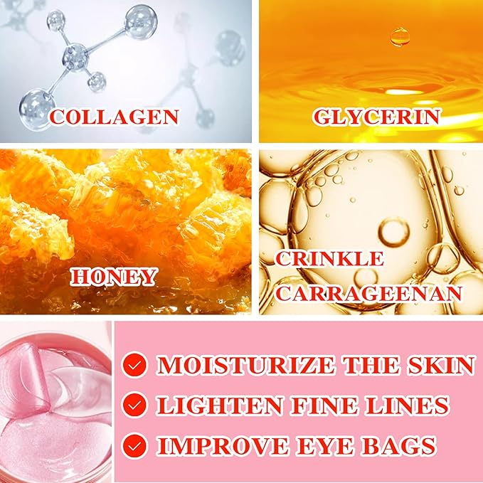 Eye Mask 60 pcs,Pink Collagen Under Eye Patches,Puffy Eyes and Dark Circles Treatments,Improve Reduce Under Eye Bags Smooth Wrinkles and Lighthen Fine Lines,Moisturizing,Improve and Firm eye Skin-VivaGrace Women