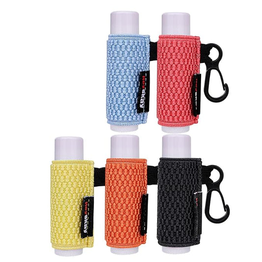 5PCS Lip Balm Holder Lipstick Sleeves Keychain Lip Gloss Holder Keychain Chapstick Elastic Sleeves Bulk(Black/Orange/Yellow/Light blue/Watermelon)-VivaGrace Women