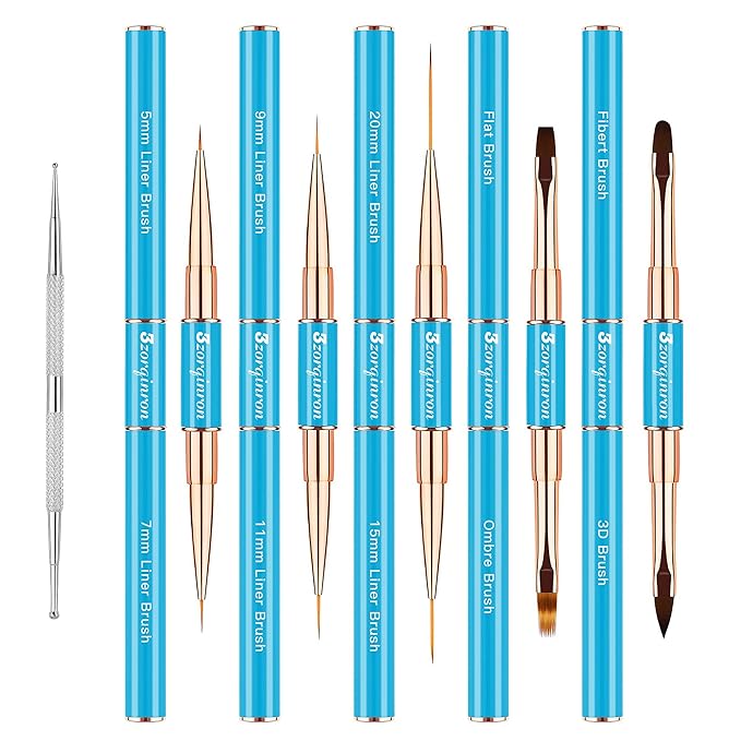 Nail Art Bushes Set, Professional 5Pcs Double-Ended Nail Brush Kit for Details, Long Lines, Ombre & 3D Design-Perfect for DIY Manicures & Salons (Blue)-VivaGrace Women