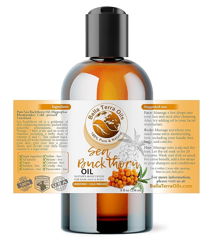 Bella Terra Oils - Organic Sea Buckthorn Oil 8oz - Cold-Pressed Treasure, Bursting with Omega-3 & Omega-6, A Radiant Glow in Every Bottle-VivaGrace Women