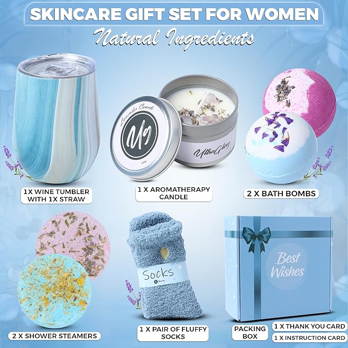 Spa Kit for Women - Spa birthday gifts for women - Relaxing Spa kit Basket- Self Care Package for women - lavender Relaxing Spa Gift Set - Spa Gift Set for Women, Sisters and Mothers Day-VivaGrace Women