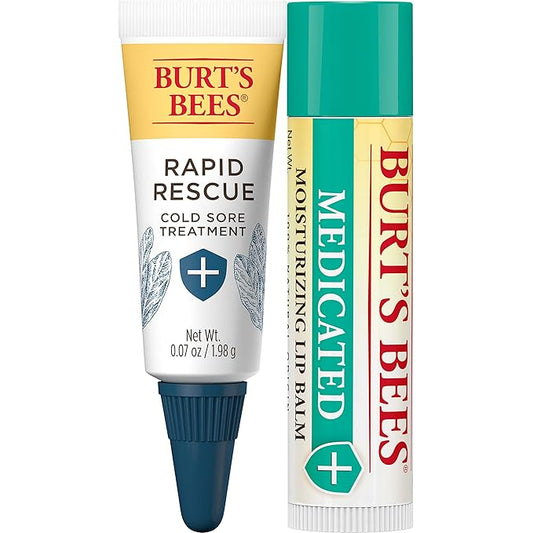 Burt's Bees Cold Sore Treatment and Medicated Lip Balm, College Back to School Dorm Essentials, With Menthol and Eucalyptus Oil, Natural Origin Skincare, 2 Tubes, 0.07 oz./0.15 oz.-VivaGrace Women