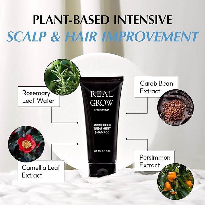 RATED GREEN REAL GROW Anti Hair Loss Treatment | Hair Strengthening Shampoo for Thinning Hair | Organic Rosemary Shampoo for Women 6.76 fl oz-VivaGrace Women