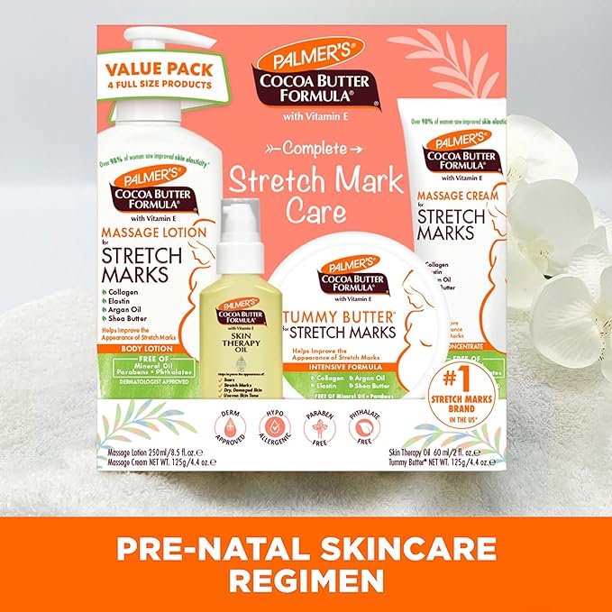 Palmer's Cocoa Butter Formula Pregnancy Skin Care Kit for Stretch Marks and Scars, Dermatologist Approved, Gift for Mom to Be, 4 Piece Full Size Set-VivaGrace Women
