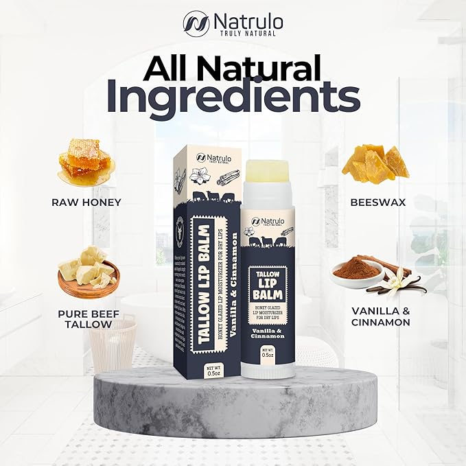 Beef Tallow Lip Balm – Natural Tallow Beeswax Chapstick – Hydrating Moisturizer Grass Fed Bison Tallow Balm Lip Care – Soothes Chapped, Dry Lips, Sensitive Skin – Long Lasting & Vitamin Rich USA-Made-VivaGrace Women