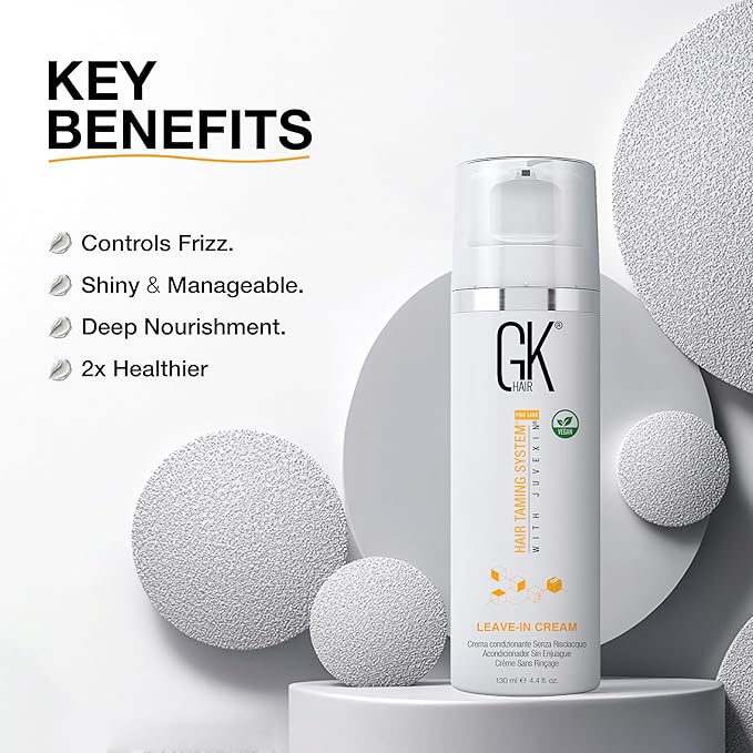 GK HAIR Global Keratin Leave In Conditioner Cream (4.4 Fl Oz/130ml) Conditioning Hydrating Smoothing Moisturizing & Frizz Control For Dry Damaged Hair Taming before Swimming or Exercise-VivaGrace Women