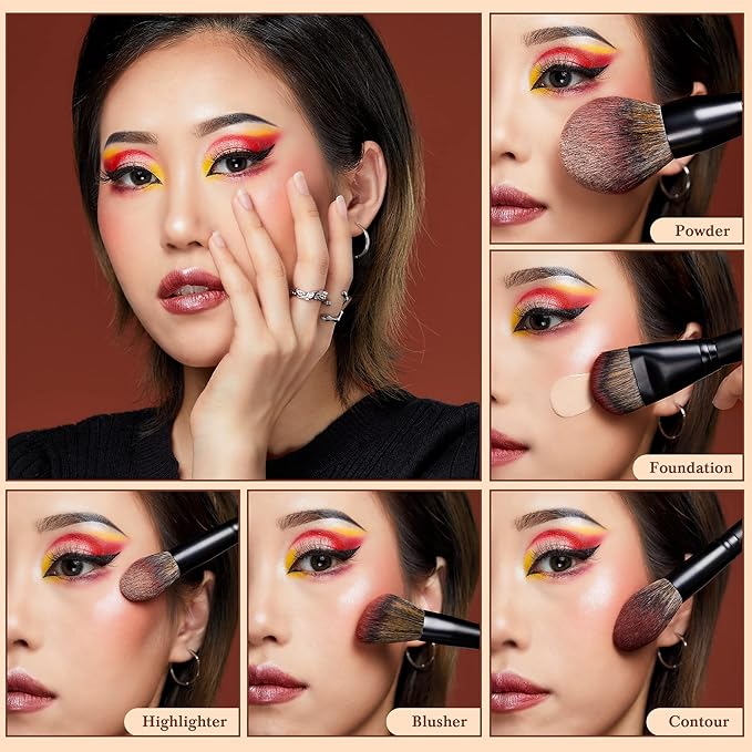 Jessup Large Face Makeup Brushes 5pcs, Premium Synthetic Foundation Powder Contour Blusher Highlighter Brush, Phantom Black T273-VivaGrace Women