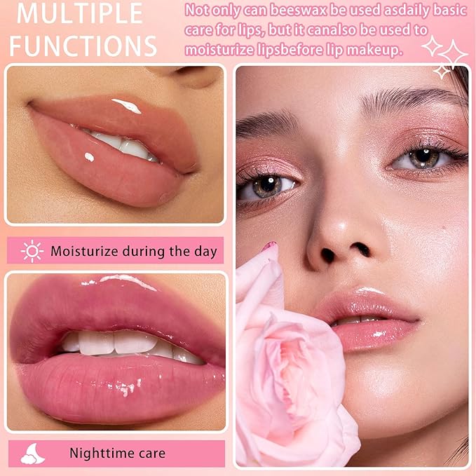 2PCS Bee Lip Balm,Hydrating Honey Pot Lip Balm with Stick,Non-Greasy Silky Sleeping Lip Mask Set,Long Lasting Lip Scrubs Moisturizer for Dry Cracked Lips（Honey ＋Strawberry）-VivaGrace Women