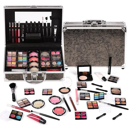 Makeup Kit for Teen Girls & Women Full Kit, Beauty Train Case with Starter Cosmetics Set, Make Up Valentine's Day Gift Box with Eyeshadow,Lipgloss,Highlight,Blush,Lip&Eye Pen,Brush & More(GoldenBrown)-VivaGrace Women