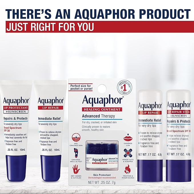 Aquaphor Lip Repair Ointment - Long-lasting Moisture to Soothe Dry Chapped Lips - .35 fl. oz. Tube-VivaGrace Women