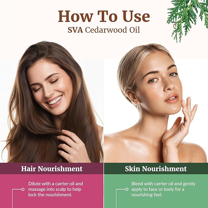 SVA Cedarwood Essential Oil – 4 Fl Oz – 100% Natural Cedar Cupressus Funebris Oil - for Diffuser, Hair Care, Face, Skin Care, Aromatherapy, Scalp and Body Massage, Soap and Candles - with Dropper-VivaGrace Women