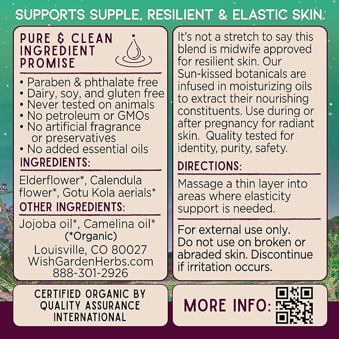 WishGarden Herbs Pregnant Belly Oil - USDA Certified Organic Herbal Oil Infusion with Elderflower, Calendula, Gotu Kola & Jojoba Supports Resilient & Elastic Skin to Prevent Stretch Marks, 2oz-VivaGrace Women