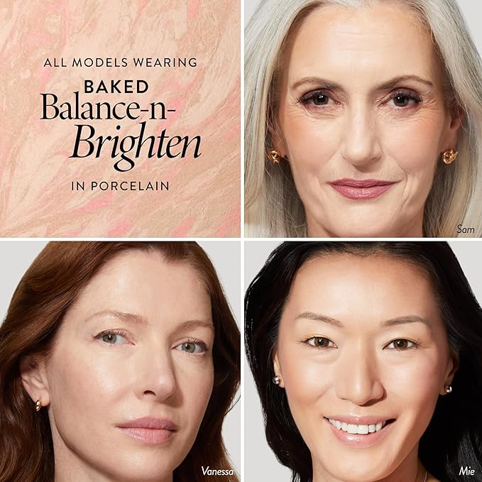 LAURA GELLER NEW YORK Award-Winning Baked Balance-n-Brighten Color Correcting Powder Foundation - Porcelain - Buildable Light to Medium Coverage - Demi-Matte Natural Finish-VivaGrace Women