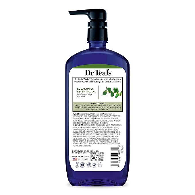 Dr Teal's Body Wash with Pure Epsom Salt, Relax & Relief with Eucalyptus & Spearmint, 24 fl oz (Pack of 4) (Packaging May Vary)-VivaGrace Women