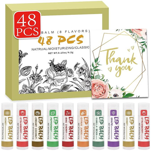 48 Pack Lip Balm, Natural Lip Balm Bulk with Vitamin E and Coconut Oil, Moisturizing Soothing Chapped Lips-8 Flavors-VivaGrace Women
