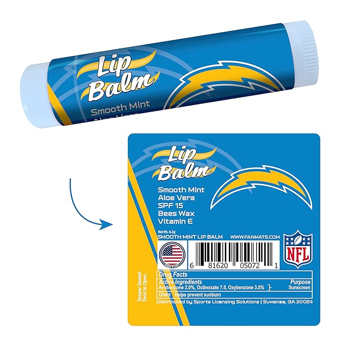 FANMATS 34688 Los Angeles Chargers Smooth Mint SPF 15 Lip Balm-VivaGrace Women