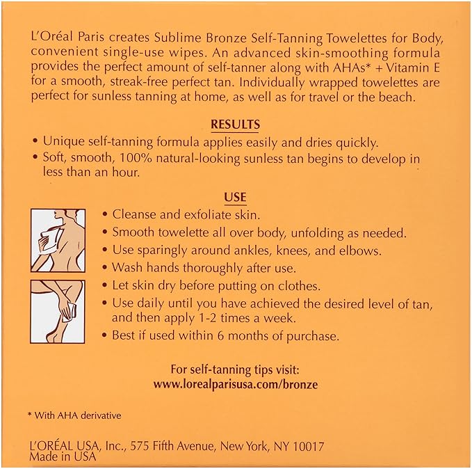 L'Oreal Paris Sublime Bronze Self Tanning Towelettes, Streak-Free, Natural Looking Tan, 6 ct-VivaGrace Women