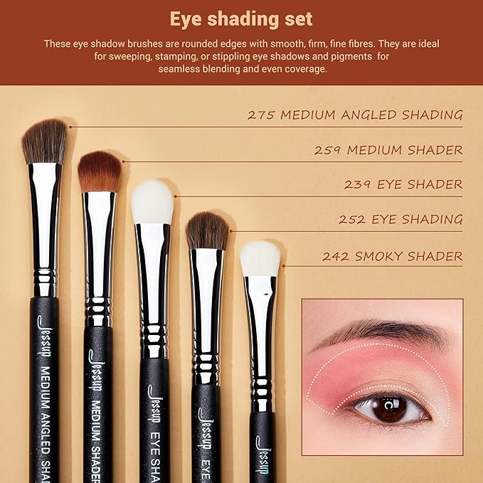 Jessup Eyeshadow Brush Set 12pcs Eye Makeup Brushes Set Professional Premium Sythetic Eye Shadow Blending Smoky Shader Concealer Brush Black T339-VivaGrace Women