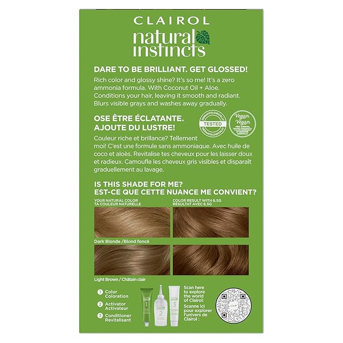 Clairol Natural Instincts Demi-Permanent Hair Dye, 6.5G Lightest Golden Brown Hair Color, Pack of 1-VivaGrace Women